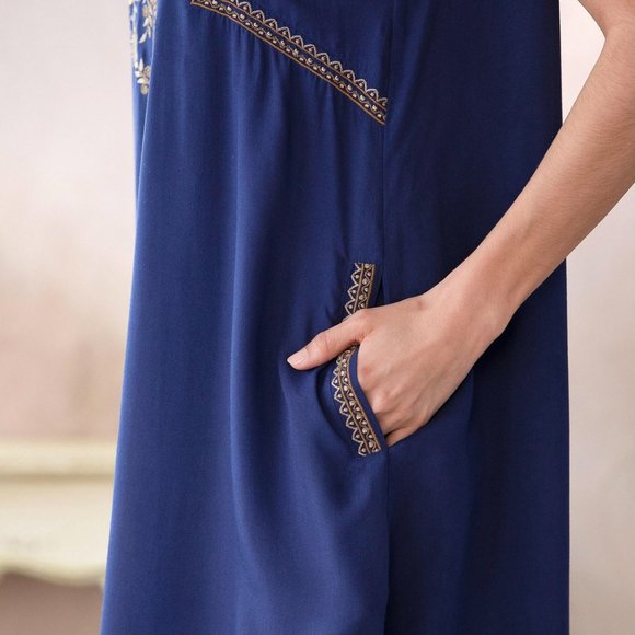 Sundance Venezia Lapis and Gold Short sleeve Bohemian Dress - Picture 5 of 15